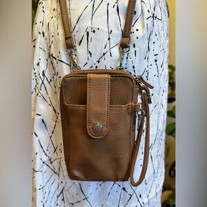 Mundi RFID Vegan Leather Crossbody Wallet With Phone Pocket Brown Sugar